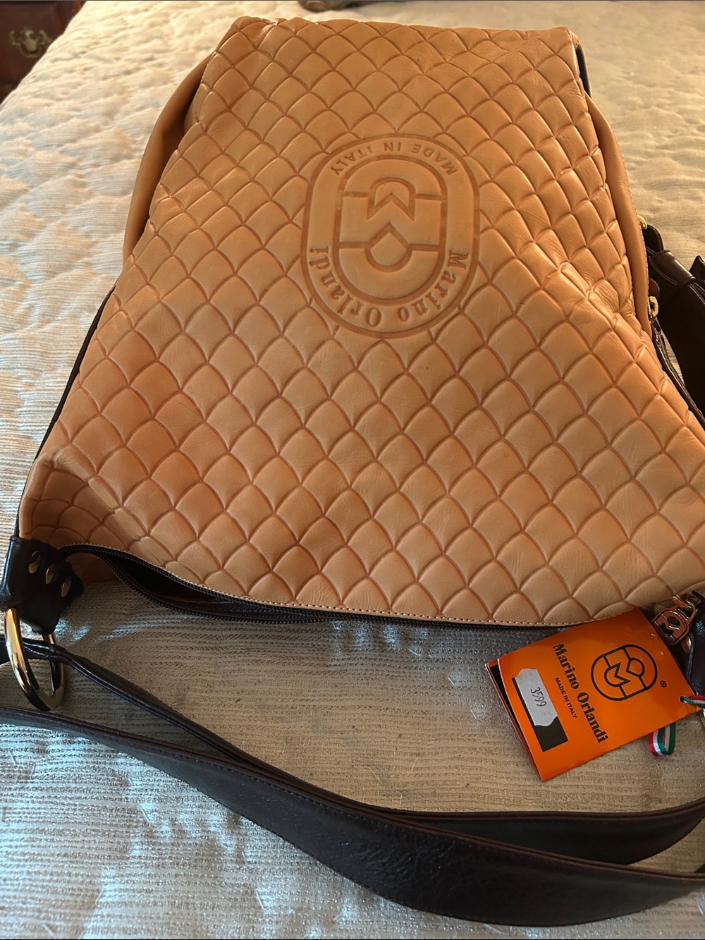 Marino Orlandi Tan Quilted Hobo with Dark Brown Strap